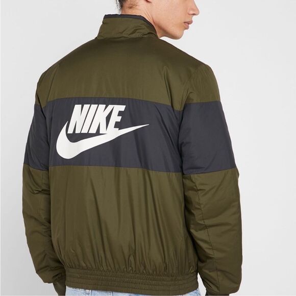 Nike Graphic Bomber Jacket Mens Medium Black/Green Zip Windbreaker - Picture 2 of 13